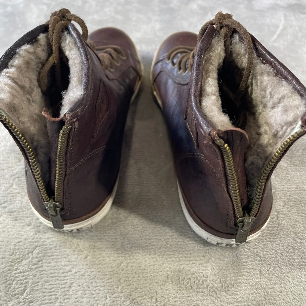 Frye Greene High Back Sneaker Boots Womens 7 Brown Leather Lined Zipper
